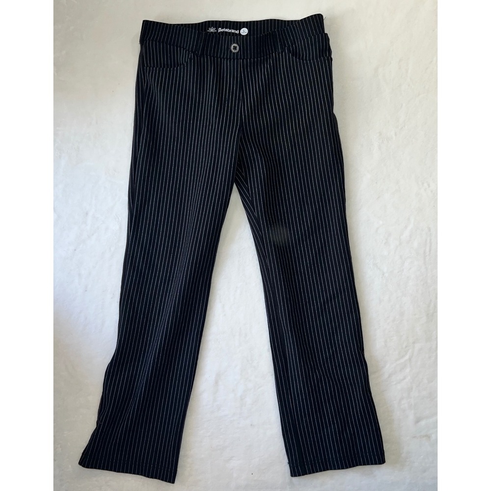 Betabrand Dress Pant Yoga Pants Black Pinstripe Straight Leg Large‎ Short Petite